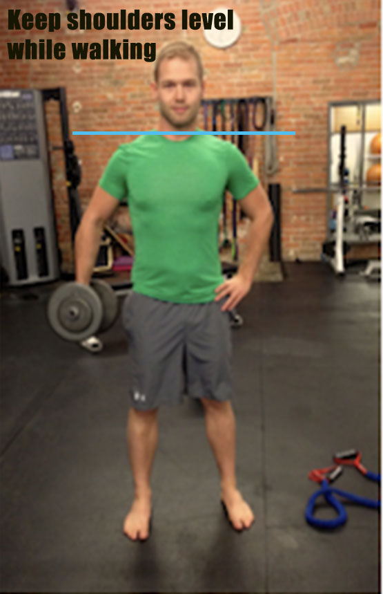 Try to keep your shoulders level to strengthen your core.