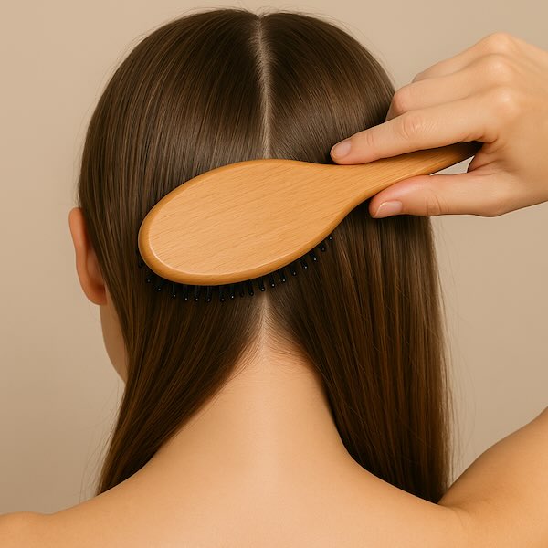 Flake-Free Scalp After Brushing Hair Person brushing hair showing flake-free scalp