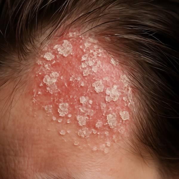 Scalp Irritation and Fungal Infection Symptoms Close-up image showing redness, flaking, and scalp irritation due to fungal infection